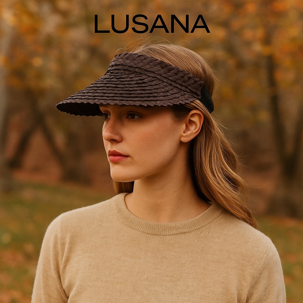Anthropologie Lusana Black Lontar Palm Straw Visor Hat EUC,Indonesia,Size OS